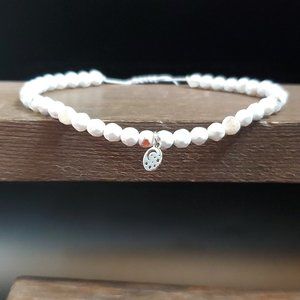 7 Inch 925 Sterling Silver Faux White Stones With Stars Charm Bracelet